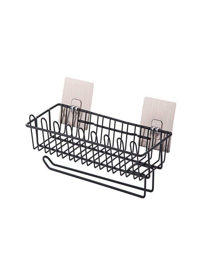 IDITRI EXPORT Black Wall Mounted Bathroom Organizer – Metal Storage Shelf with Towel and Tissue Holder | Multipurpose Adhesive Rack for Home & Kitchen with Hooks 2 pc - Image 1