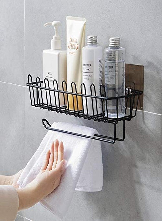 IDITRI EXPORT Black Wall Mounted Bathroom Organizer – Metal Storage Shelf with Towel and Tissue Holder | Multipurpose Adhesive Rack for Home & Kitchen with Hooks 2 pc - Image 3