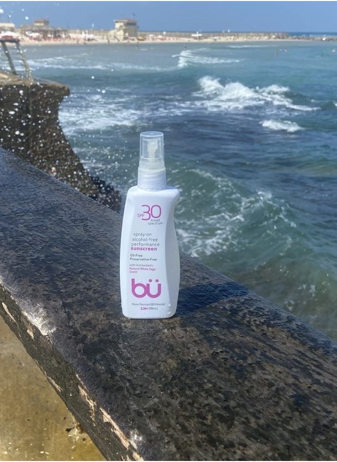 Bu - SPF 30 Ultrafine WOWmist Sunscreen Spray - Clear, Non Greasy, Non Toxic, Non Comedogenic. Sweat & Water-Resistant. Travel, Sport, Sensitive Skin (White Sage, 3.3 oz) - Image 1