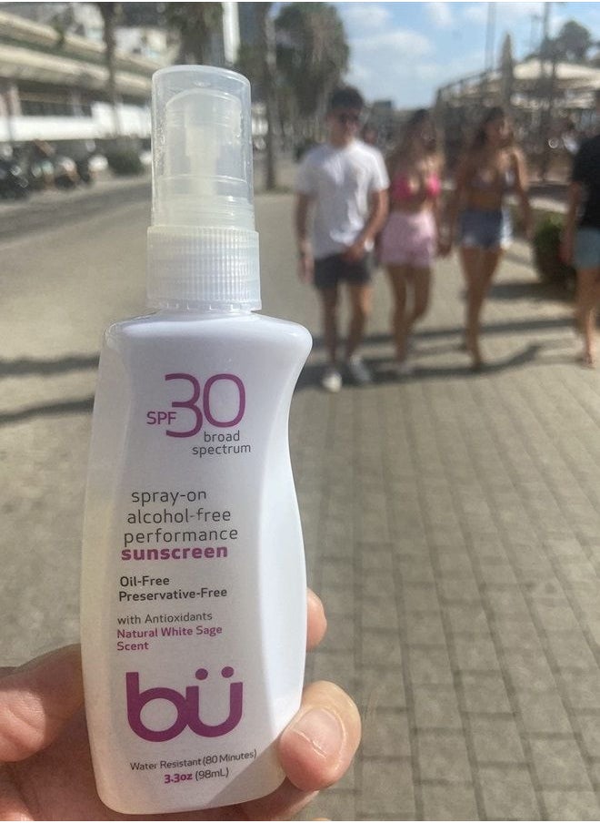 Bu - SPF 30 Ultrafine WOWmist Sunscreen Spray - Clear, Non Greasy, Non Toxic, Non Comedogenic. Sweat & Water-Resistant. Travel, Sport, Sensitive Skin (White Sage, 3.3 oz) - Image 1