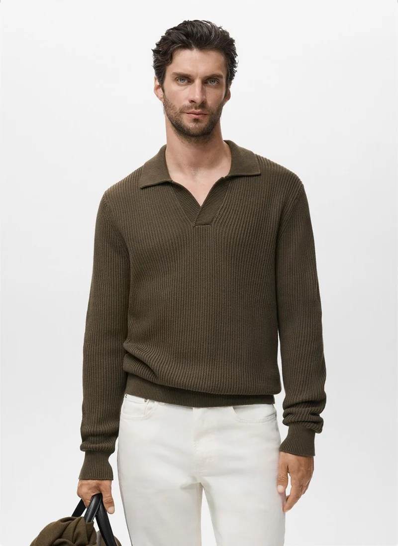 مانجو مان Structured cotton polo sweater