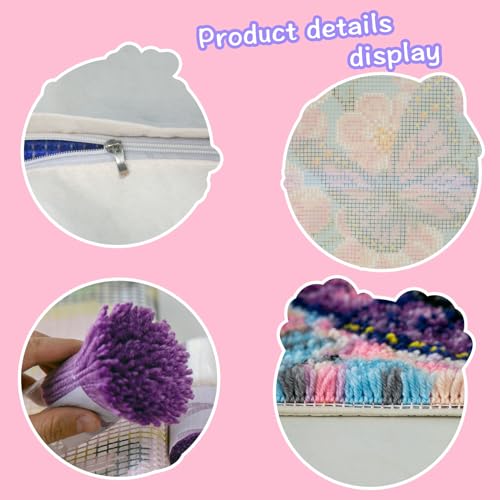 LAPATAIN Latch Hook Kits for DIY Throw Pillow Cover,Purple Butterfly Needlework Cushion Cover Hand Craft Crochet for Great Family 17x17inch - Image 3