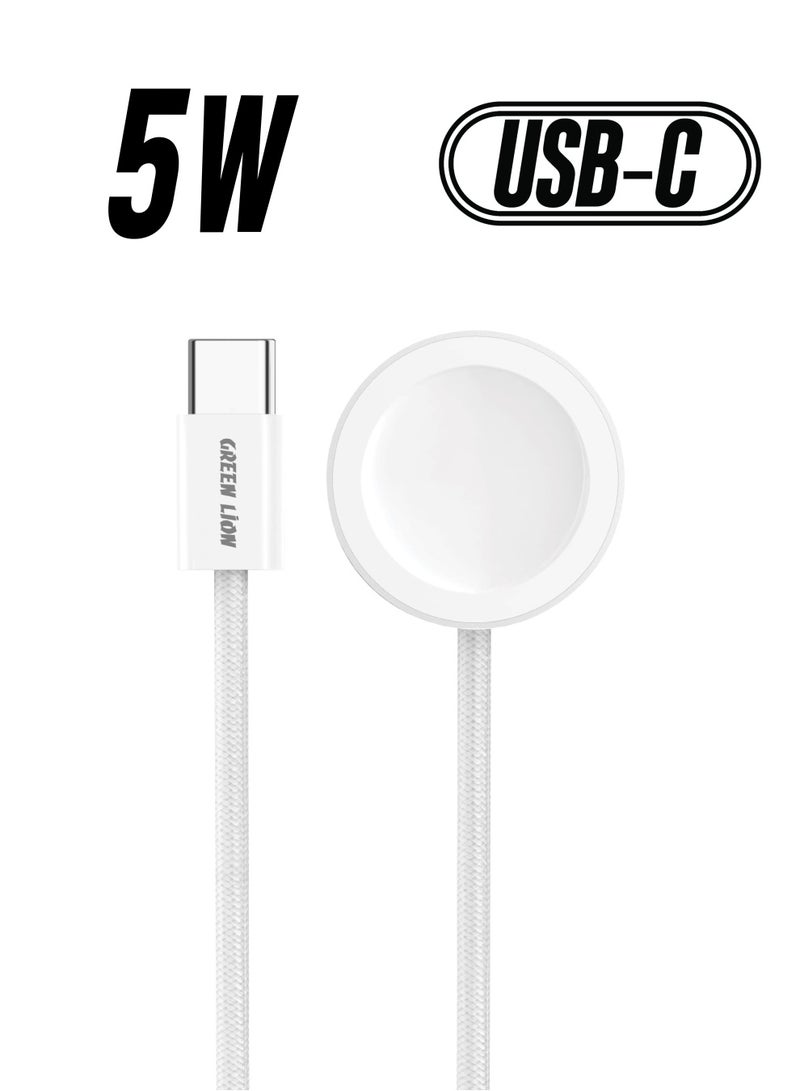 GREEN LION iWatch Charger- USB C to Wireless Charger 5W / 1m Braided Cable / Premium-Quality Wireless Smart Watch Charging Cable - White - Image 1