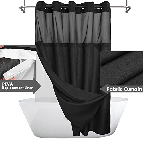 River Dream No Hook Slub Textured Shower Curtain with Snap-in PEVA Liner Set - 71" x 74"(72"), Hotel Style with See Through Top Window, Machine Washable & Water Repellent Fabric, Black, 71x74 - Image 2