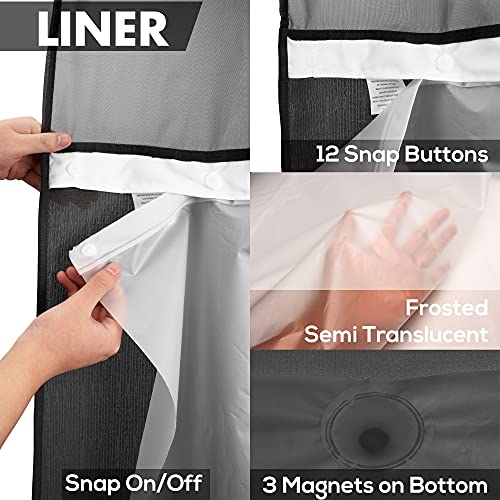 River Dream No Hook Slub Textured Shower Curtain with Snap-in PEVA Liner Set - 71" x 74"(72"), Hotel Style with See Through Top Window, Machine Washable & Water Repellent Fabric, Black, 71x74 - Image 5