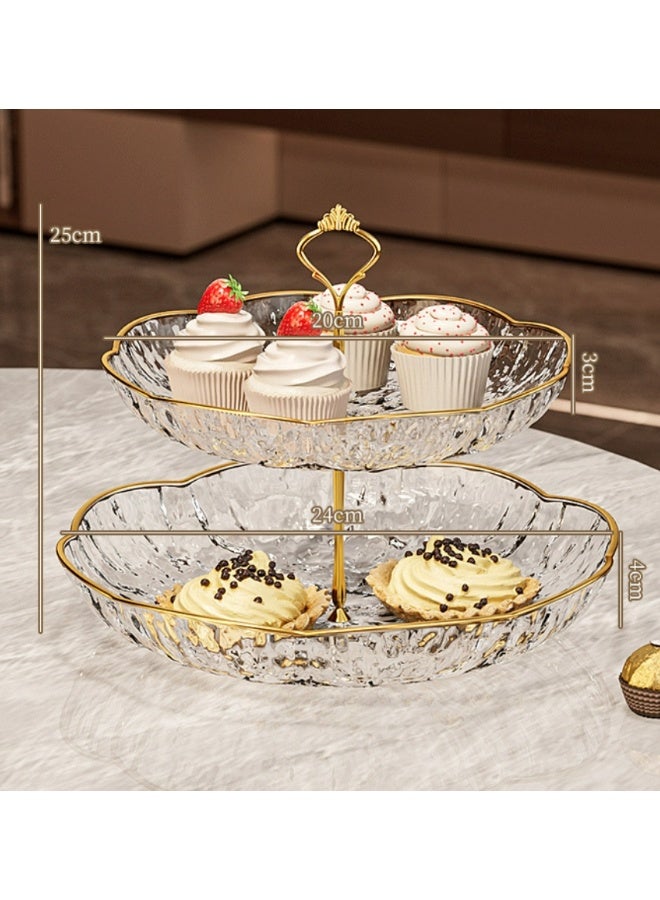 2-Tiered dessert /cake Stand, Clear Dessert Tower Holder Display / Tray stand for Wedding, Party, Baby Shower,Transparent, Metal Strut, gold trim - Image 4