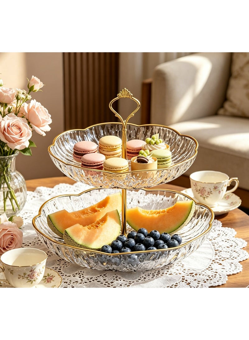 2-Tiered dessert /cake Stand, Clear Dessert Tower Holder Display / Tray stand for Wedding, Party, Baby Shower,Transparent, Metal Strut, gold trim - Image 2