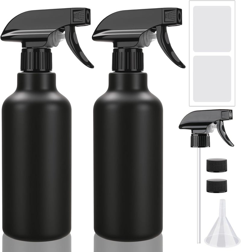 Hethyo Spray Bottles 16.9oz/500ml Plastic Empty Spray Bottle for Hair Mist/Stream Spraying Heavy Duty Water Spray Bottles for Cleaning Solutions, Plants 2 Pack (Black) - Image 1