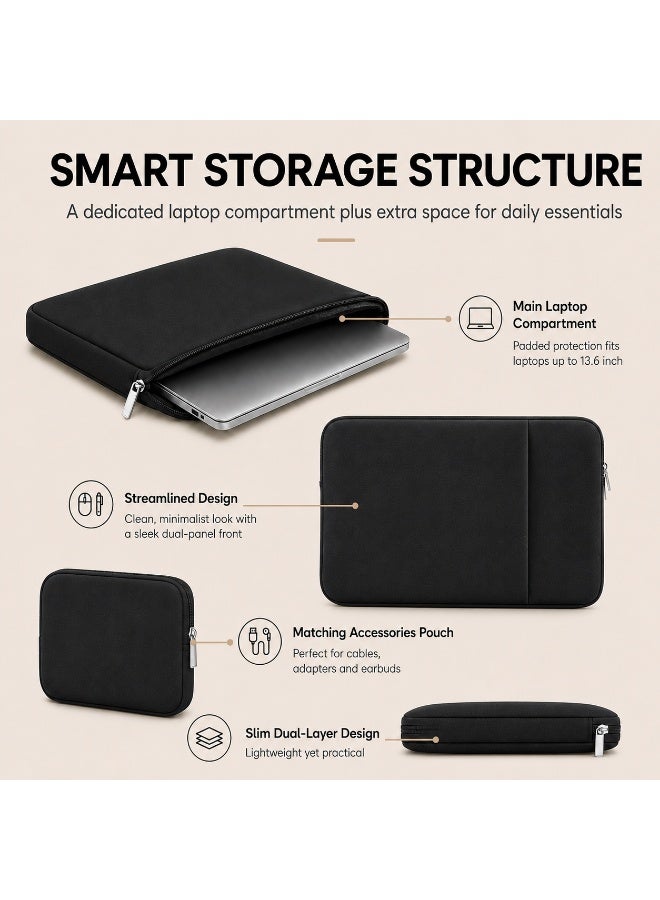 13 Inch Laptop Sleeve Case with Front Pocket & Accessories Pouch, Protective Soft Case Padded Cover Compatible with MacBook Neo A18 13.3" MacBook Air/Pro M1 M2 M3 M4  (Black) - Image 5