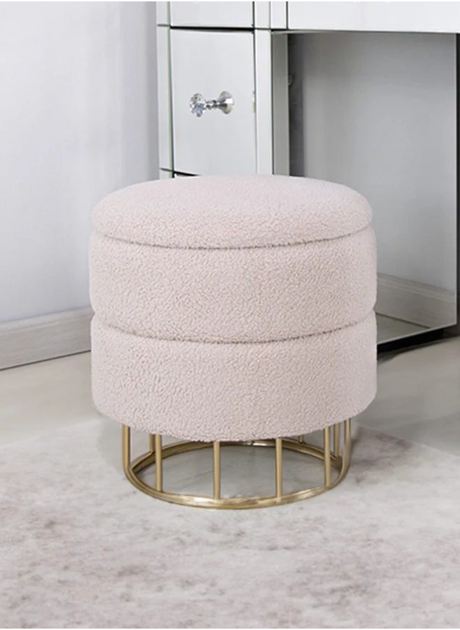 VANITY LIVING Vanity Living Round Beige Storage Stool for Living Room Furniture, Modern Luxury Boucle Fabric Dressing Stool Home Decor Ottoman With Gold Metal Legs (Beige) 