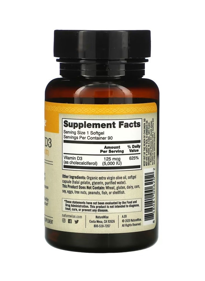 NatureWise Vitamin D3125 mcg 5,000 IU 90 Softgels - Image 2