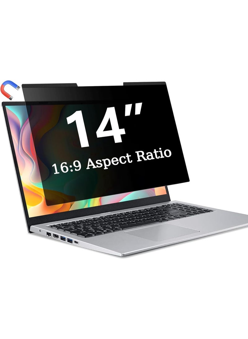 شاشة خصوصية مغناطيسية للكمبيوتر المحمول 14 بوصة، متوافقة مع HP Dell Xps Acer Asus Samsung Lenovo ThinkPad، لشاشة عرض كمبيوتر محمول قابلة للإزالة بنسبة 16:9 وشاشة خصوصية وحامي مضاد للتوهج - Image 1