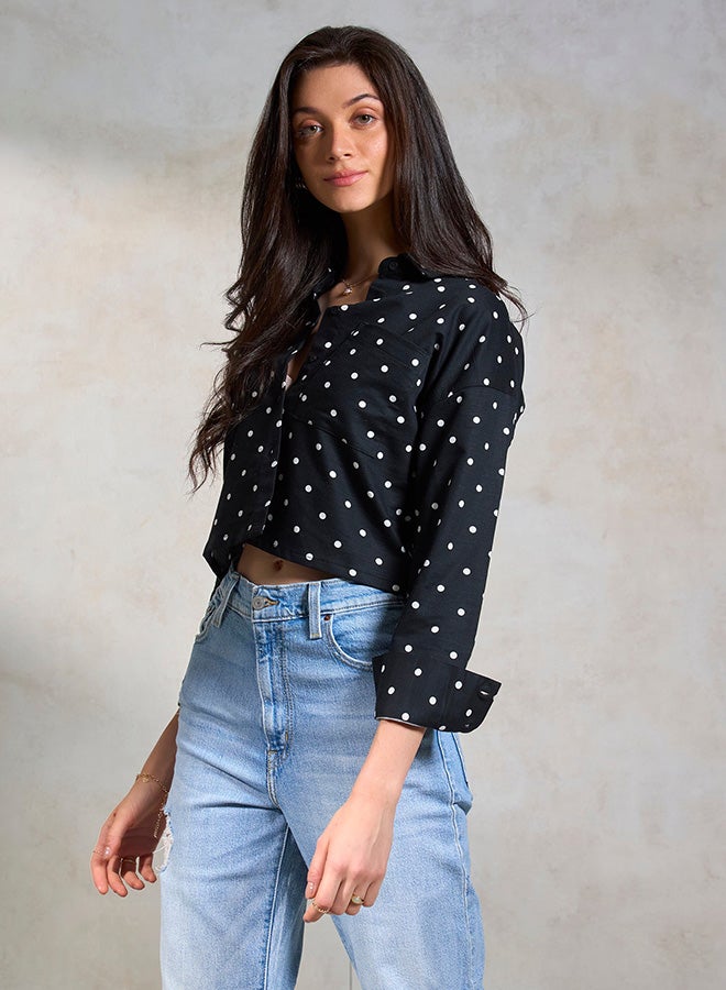 Virgio VIRGIO 100% Cotton Polka Dot Boxy Crop Shirt  - Image 2