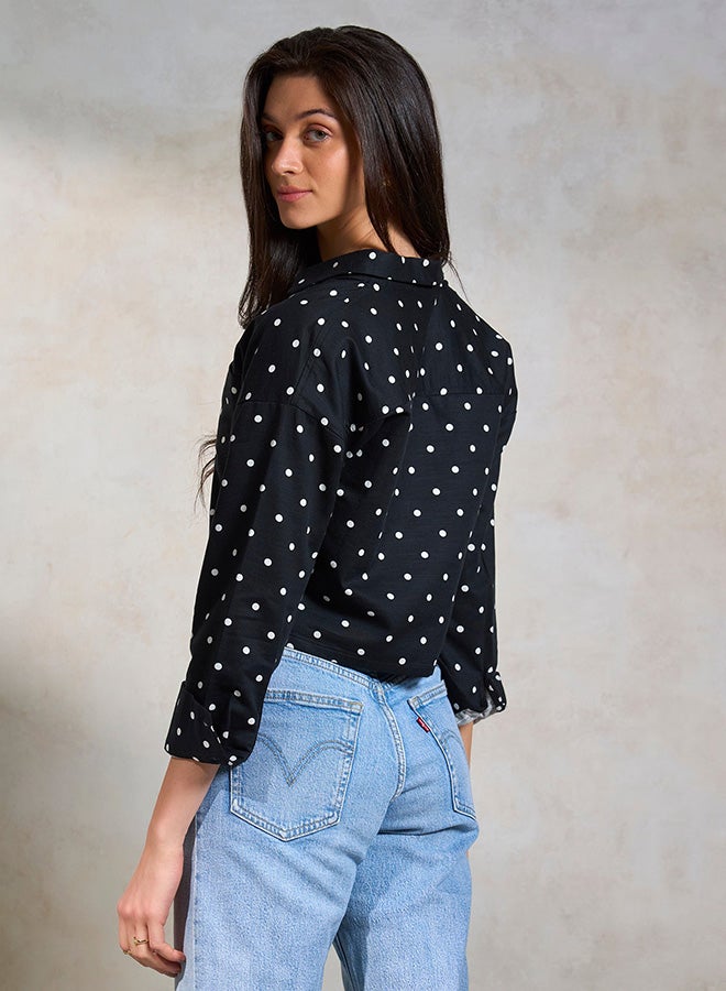 Virgio VIRGIO 100% Cotton Polka Dot Boxy Crop Shirt  - Image 3