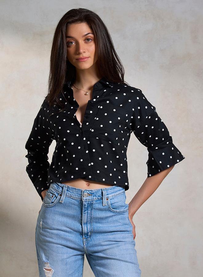Virgio VIRGIO 100% Cotton Polka Dot Boxy Crop Shirt  - Image 1