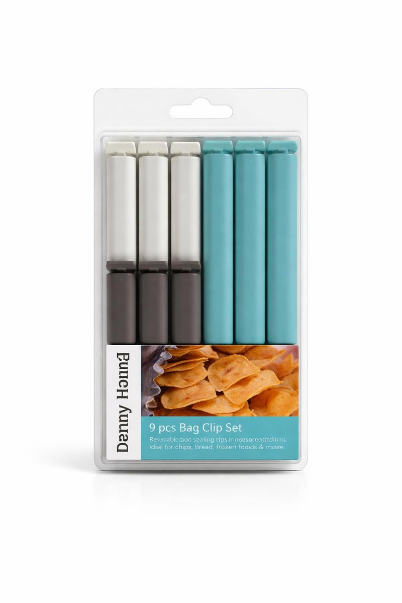 Reusable Food Bag Sealing Clips for Chips, Bread & Snack Bags, Airtight Plastic Kitchen Storage Clips – 9 PCS, 3 Sizes, Multicolor - Image 1