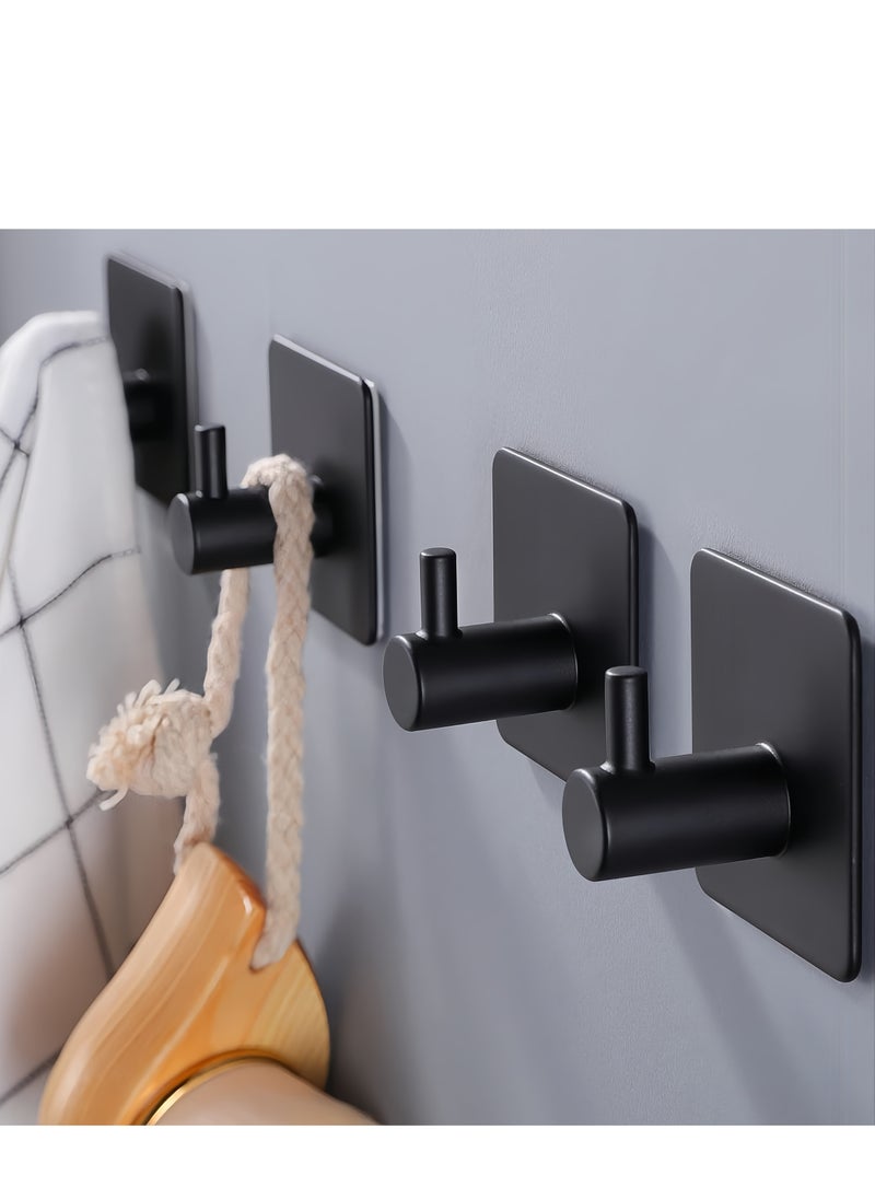Lee Yon 4 Pieces Bathroom hooks, self-adhesive hooks, hangers, kitchen towels, bathroom towel racks, Black  - Image 1