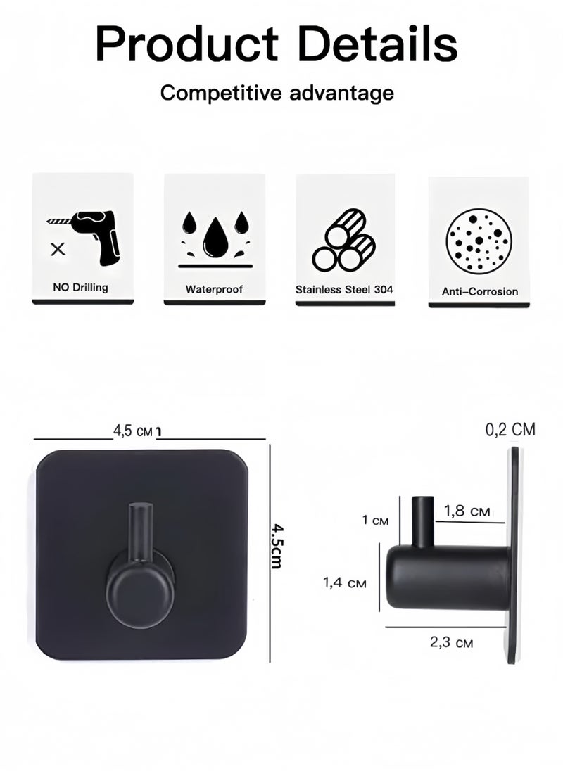 Lee Yon 4 Pieces Bathroom hooks, self-adhesive hooks, hangers, kitchen towels, bathroom towel racks, Black  - Image 3