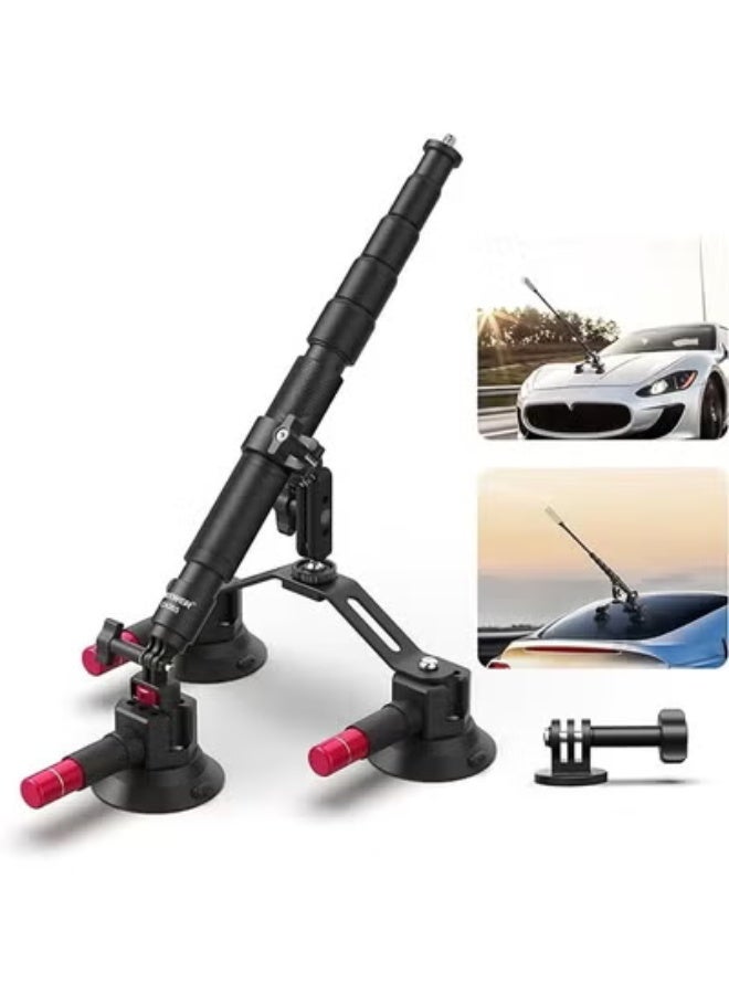 NEEWER Triple Suction Cup Car Mount Kit with 3in1 Extension Pole/Selfie Stick, Quick Release Outside Windshield Magic Arm Camera Mount with Action Camera Adapter Compatible with GoPro Insta360, CA065 black - Image 1