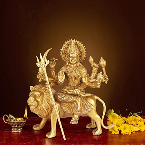 ARTVARKO Goddess Vaishno Devi | Maa Durga Murti for Puja Statue Brass Sculpture Art Indian Decor Puja Idol 9.5 Inches - Image 1