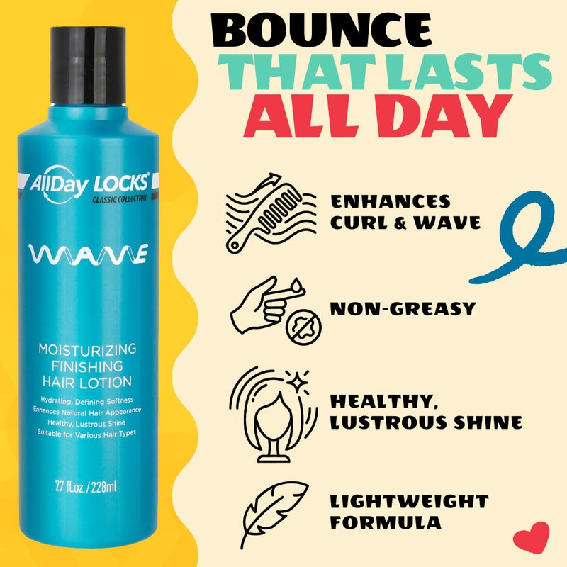 AllDay Locks Classic Wave Hair Lotion - Lightweight Curl Cream for Frizz Control & Hydration, Curly & Wavy Hair Styling Products for Women and Men, Lotion for Defining and Moisturizing - 7.7 oz Bottle - Image 4