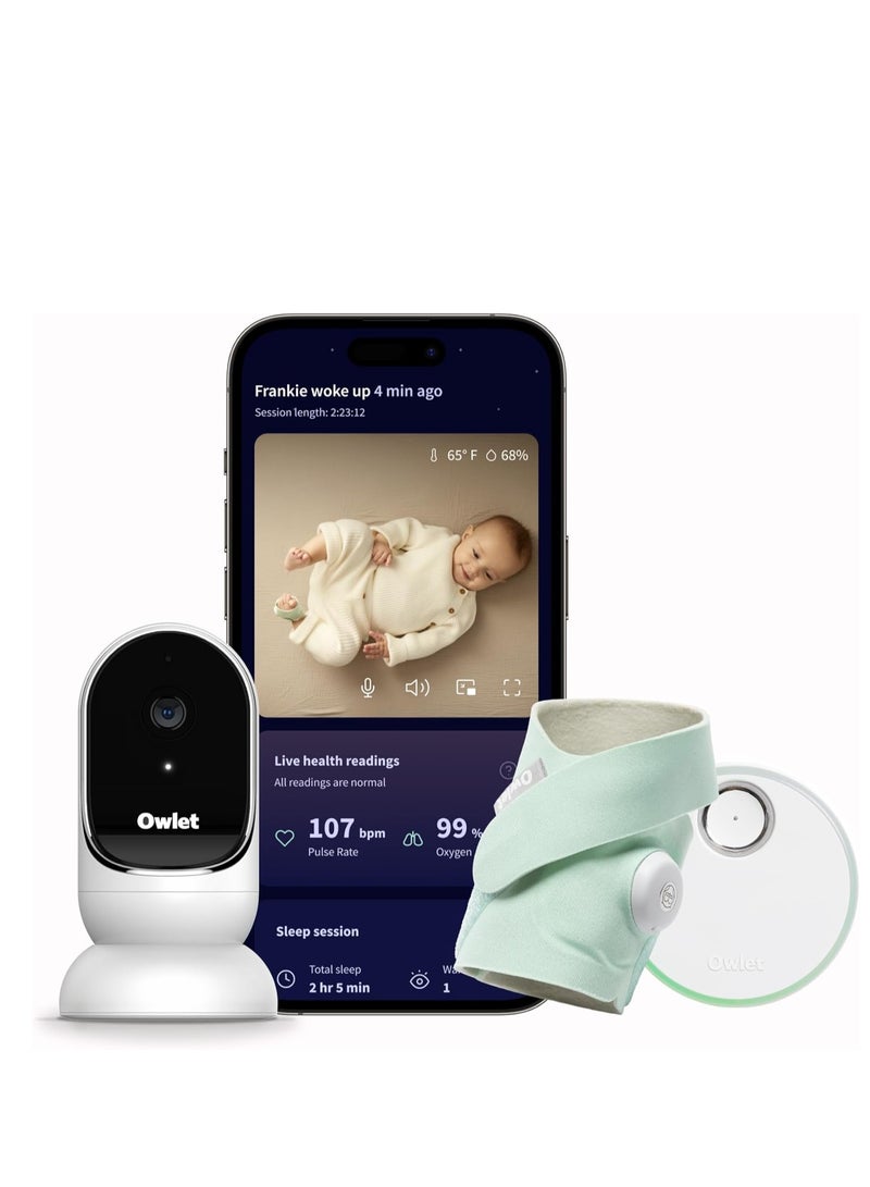 أوليت جهاز مراقبة الأطفال الذكي Owlet® Dream Duo: كاميرا Dream Sock® Plus Owlet المعتمدة من إدارة الغذاء والدواء الأمريكية - يتتبع معدل النبض والأكسجين ويُنبه أثناء مشاهدة الطفل في فيديو عالي الدقة 1080 بكسل بتقنية WiFi - Image 1