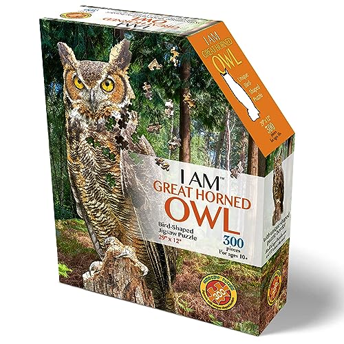 Madd CAPP I AM Great Horned OWL 300 Piece Jigsaw Puzzle BirdShaped Puzzle 29x12 Finished Size Includes Fun Fact Booklet - Image 1