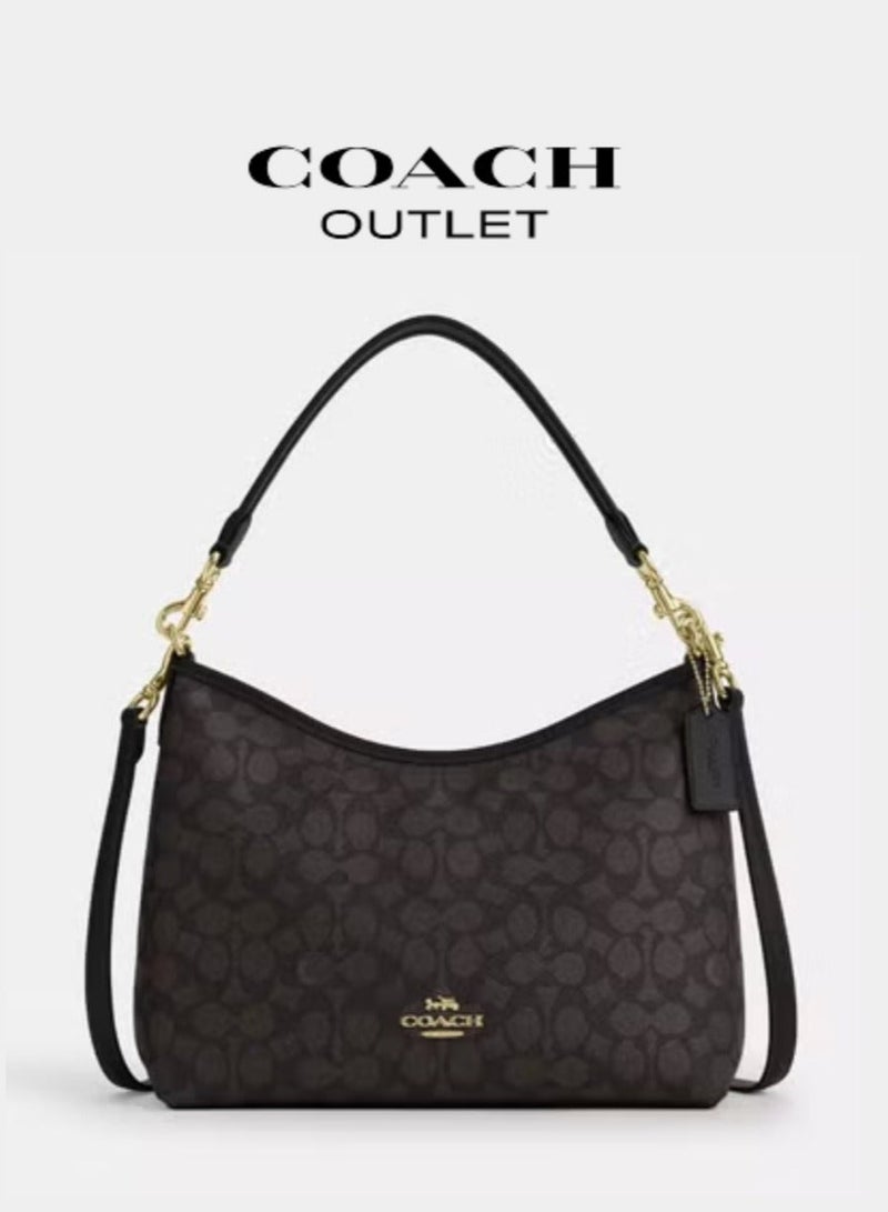 Coachoutlet Laurel Shoulder Bag In Signature Canvas,  Women's Cross Body Bag, Women's Hand Bag, Women's Shoulder Bag, Women's Travel Bag, Walnut-Black-31cm - Image 1
