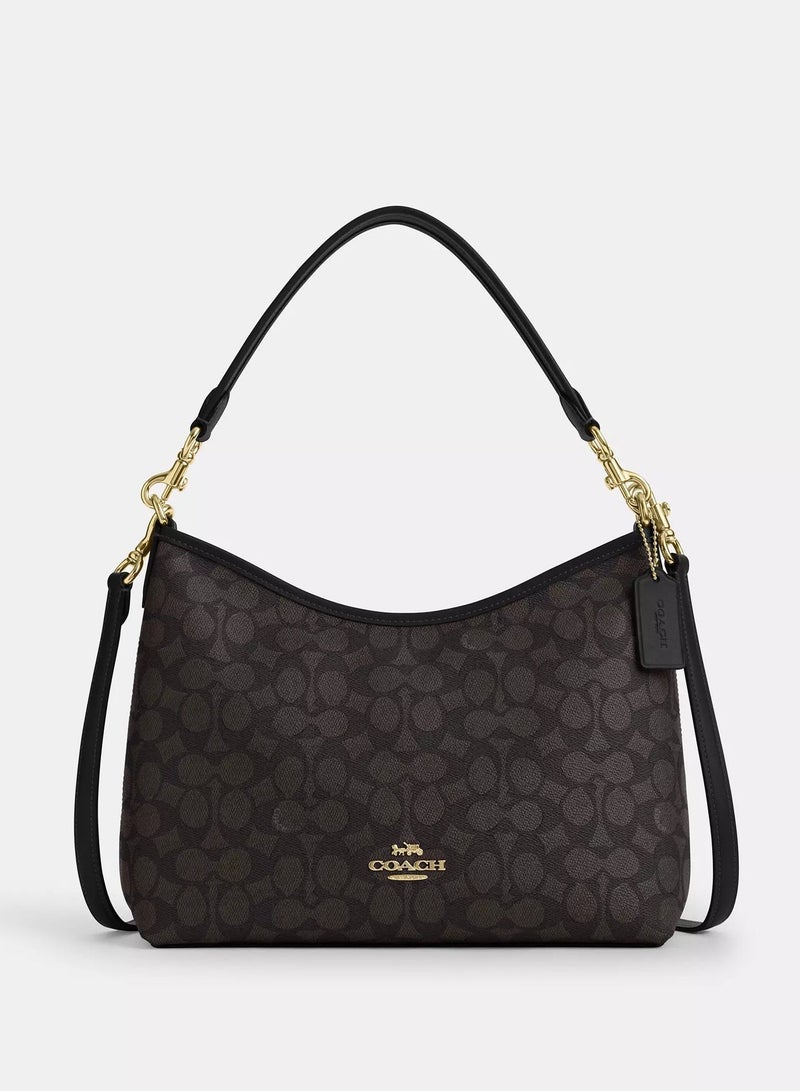 Coachoutlet Laurel Shoulder Bag In Signature Canvas,  Women's Cross Body Bag, Women's Hand Bag, Women's Shoulder Bag, Women's Travel Bag, Walnut-Black-31cm - Image 2