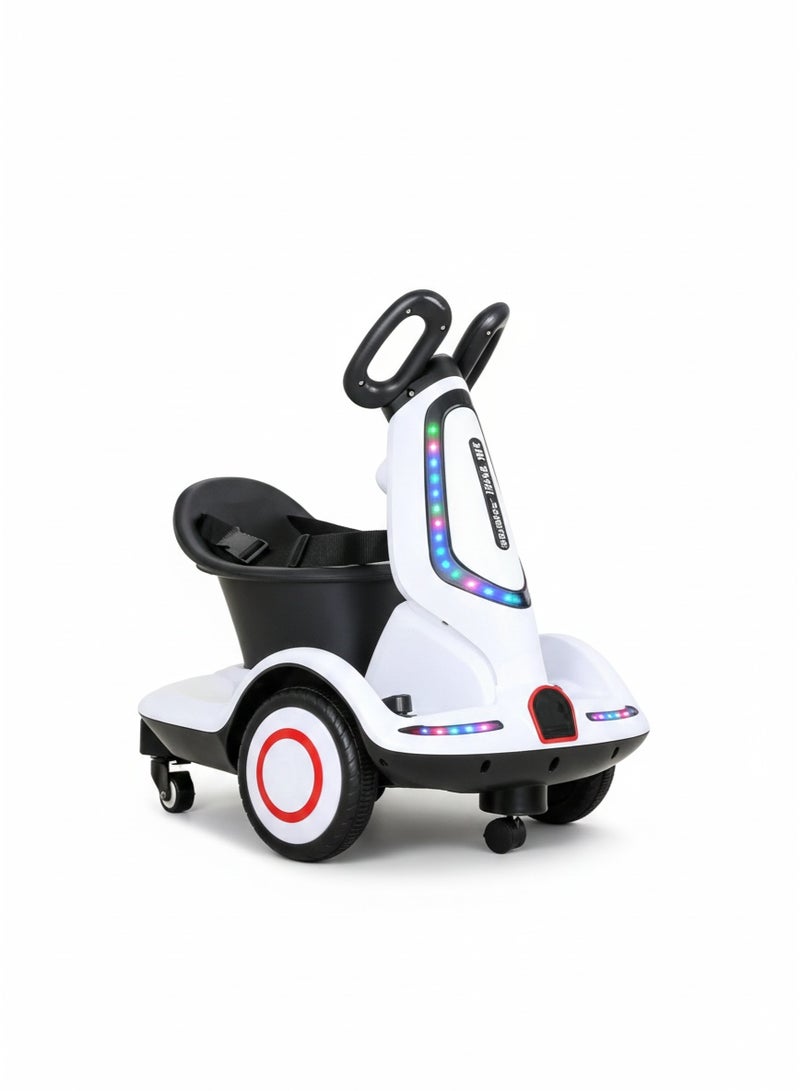 ضحكة  سيارة كهربائية للأطفال مع ريموت كنترول – مقعد مريح، أضواء LED ملونة، قصص وموسيقى، منافذ USB & AUX، بطارية قابلة للشحن مع شاشة عرض للطاقة – لعبة هدية مثالية للأولاد والبنات