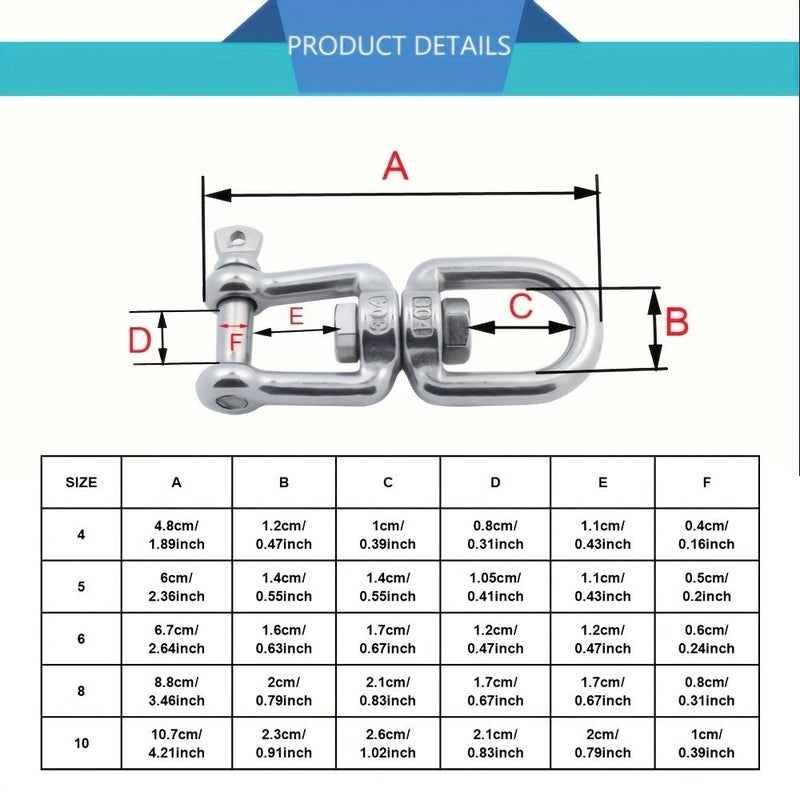 قطعتان من خطافات الدوران المصنوعة من الفولاذ المقاوم للصدأ 304 بقطر 5 مم، موصل حلقة دوارة مزدوجة النهاية للأجهزة. - Image 5