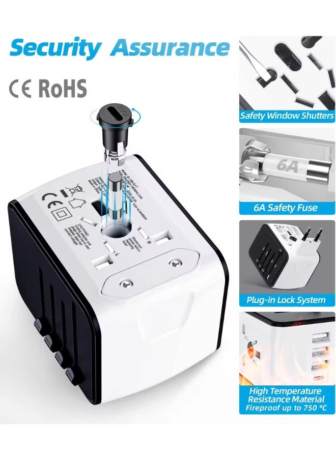 TIKNIA - Universal Travel Adapter, International Plug Adapter Fast 2,4A 4-USB European Power Plug, AC Wall Charger – Worldwide Outlet for Europe US USA UK EU AUS, White - Image 1