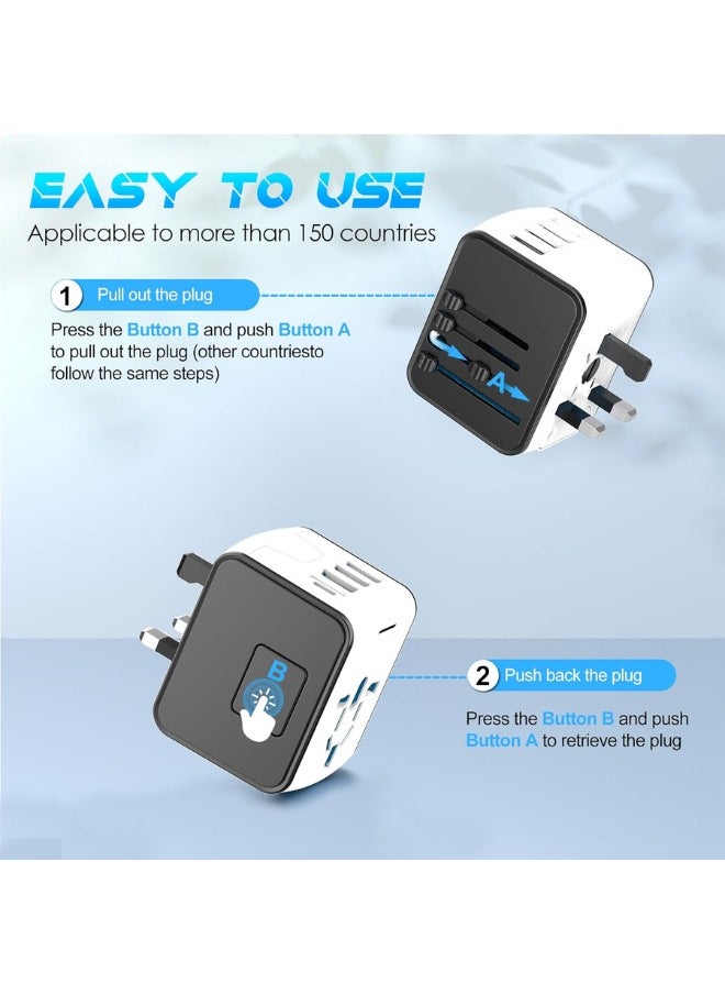 TIKNIA - Universal Travel Adapter, International Plug Adapter Fast 2,4A 4-USB European Power Plug, AC Wall Charger – Worldwide Outlet for Europe US USA UK EU AUS, White - Image 1