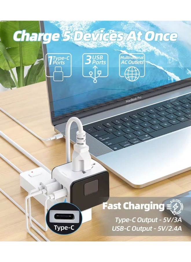 TIKNIA - Universal Travel Adapter, International Plug Adapter Fast 2,4A 4-USB European Power Plug, AC Wall Charger – Worldwide Outlet for Europe US USA UK EU AUS, White - Image 1