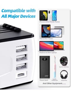 TIKNIA Universal Travel Adapter, International Plug Adapter Fast 2,4A 4-USB European Power Plug, AC Wall Charger – Worldwide Outlet for Europe US USA UK EU AUS, White  - Image 4