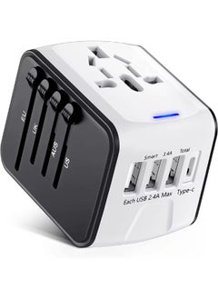 Universal Travel Adapter, International Plug Adapter Fast 2,4A 4-USB European Power Plug, AC Wall Charger – Worldwide Outlet for Europe US USA UK EU AUS, White