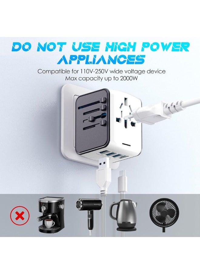 TIKNIA - Universal Travel Adapter, International Plug Adapter Fast 2,4A 4-USB European Power Plug, AC Wall Charger – Worldwide Outlet for Europe US USA UK EU AUS, White - Image 1