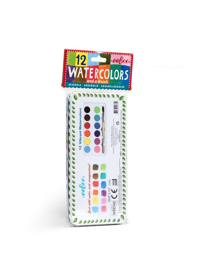eeBoo: Tree of Life 12 Watercolors - Paint Set w Brush, Beautiful Design Tin Box, 12 Vibrant Colors, Kids Art Supplies, Ages 3+ - Image 2