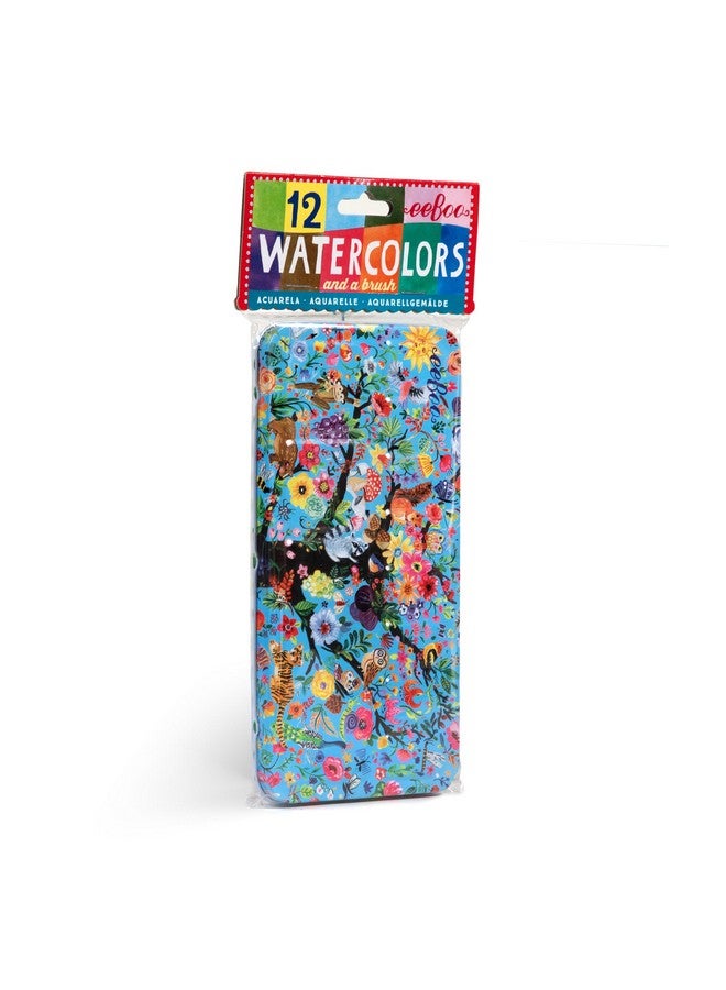 eeBoo: Tree of Life 12 Watercolors - Paint Set w Brush, Beautiful Design Tin Box, 12 Vibrant Colors, Kids Art Supplies, Ages 3+ - Image 1