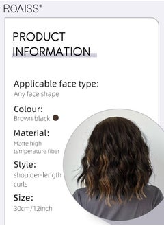 roaiss Brown Black Bob Wig with Bangs, Short Hair Wig for Women, Curly Synthetic Natural Heat Resistant Fiber Wigs as Real Hair for Daily Wear, Party, Costume, Cosplay, 30cm (12 inches）  - Image 3