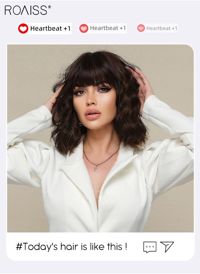 Brown Black Bob Wig with Bangs, Short Hair Wig for Women, Curly Synthetic Natural Heat Resistant Fiber Wigs as Real Hair for Daily Wear, Party, Costume, Cosplay, 30cm (12 inches） - pzsku/Z21D24168909F0956377CZ/45/_/1692709415/04f16185-2ae2-4993-8cf2-33cec2bb4a0f