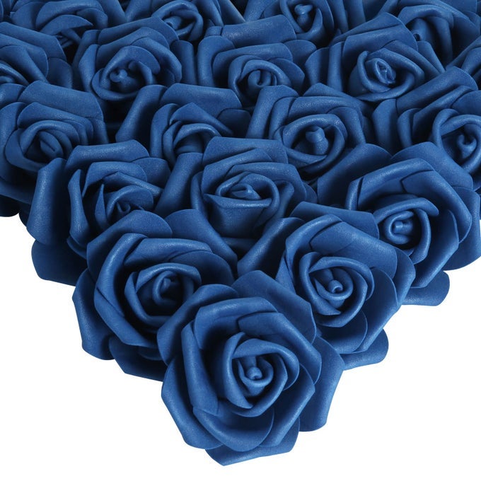 Artificial Roses Flowers Heads 100 Pcs Navy Blue Foam Fake Roses Bulk 3inch Stemless Faux Flowers for DIY Wedding Bouquets Crafts Wall DecorBridal Shower Party Home DecorNavy Blue