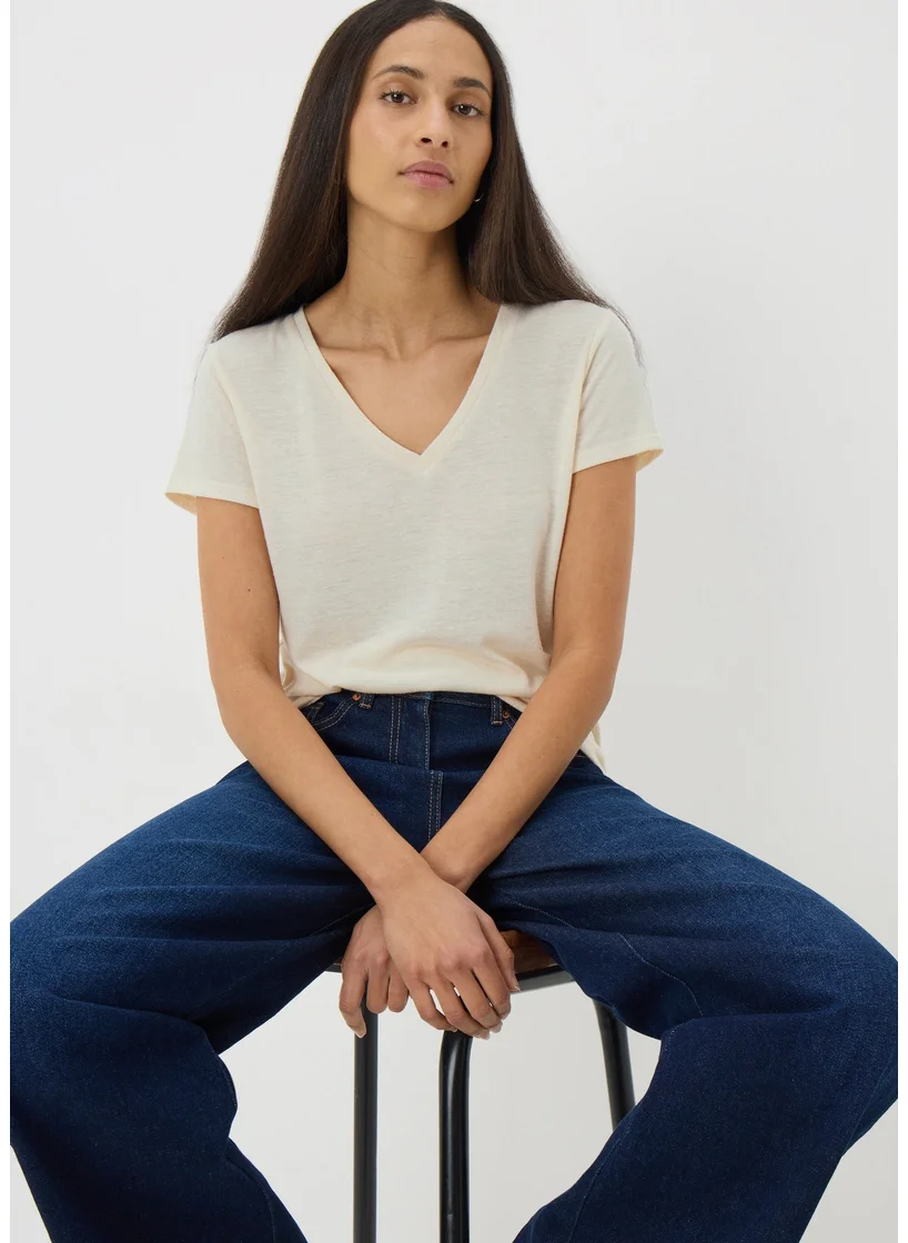 Matalan Beige Linen Blend V-Neck T-Shirt