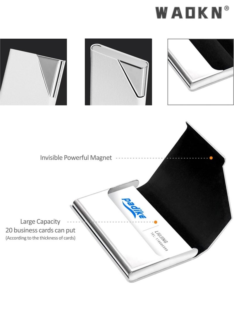 WAOKN Business Name Card Holder Luxury Leather & Stainless Steel Multi Card Case,Business Name Card Holder Wallet Credit Card ID Case/Holder for Men & Women - Keep Your Business Cards Clean（White）  - Image 4