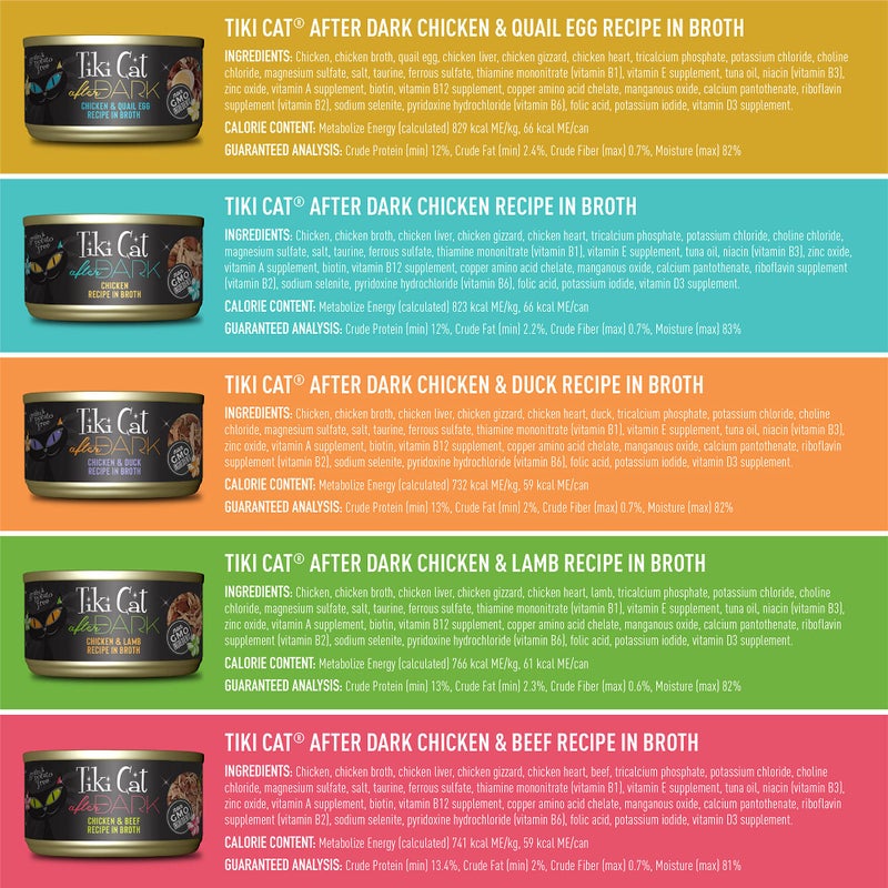 Tiki Cat After Dark, Variety Pack, High-Protein and 100% Non-GMO Ingredients, Wet Cat Food for Adult Cats, 2.8 oz. Cans (Pack of 12) - Image 3