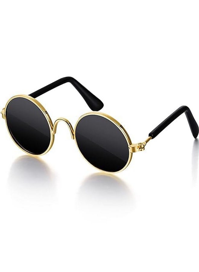 Generic - Pet Sunglasses Classic Style Round Shape Reflection Eye Wear Uv Protection Goggles Sunglasses Ideal For Cat And Dogs - Gold And Black (Pack Of 1) - Image 1