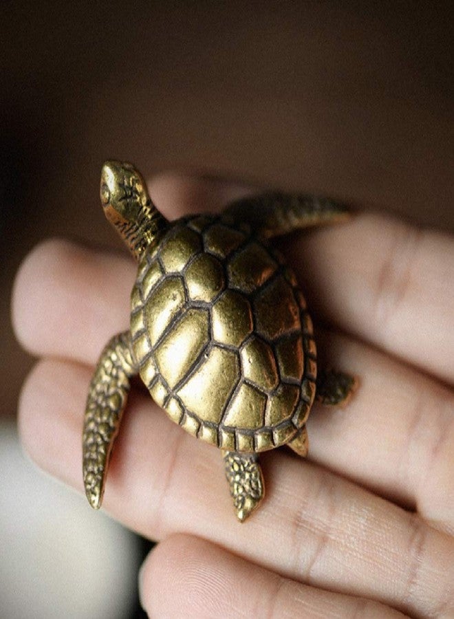 DMtse Brass Mini Longevity Sea Turtle Statue Figurines Sculpture Ornaments Collectibles of Good Health Good Lucky Long Life Mascot Lucky Gift - Image 2