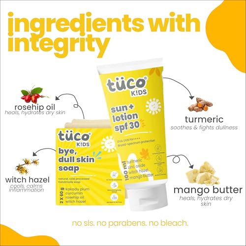 TuCo SPF 30 All Skin Kids Dull Skin Soap (75 gm x 3) & Sunscreen Lotion (100 ml) | Safe For Kids | Ages 2-5, 5-10, 10-15 | Paraben & Sulfate Free | Pack of 4 - Image 3