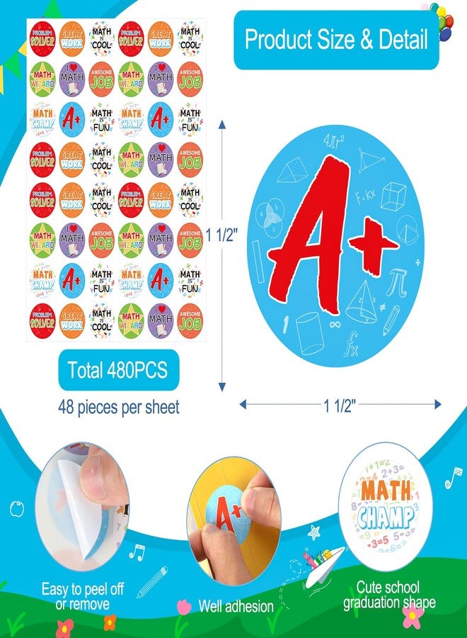 COCHIE 1 1/2" Cute Preschool Kindergarten Math Reward School Stickers, 480PCS Pre-K Self-Adhesive Sticker, Reward Sticker Decal Labels for Kids Toddlers Students Classroom Must Haves (Math Reward) - Image 2