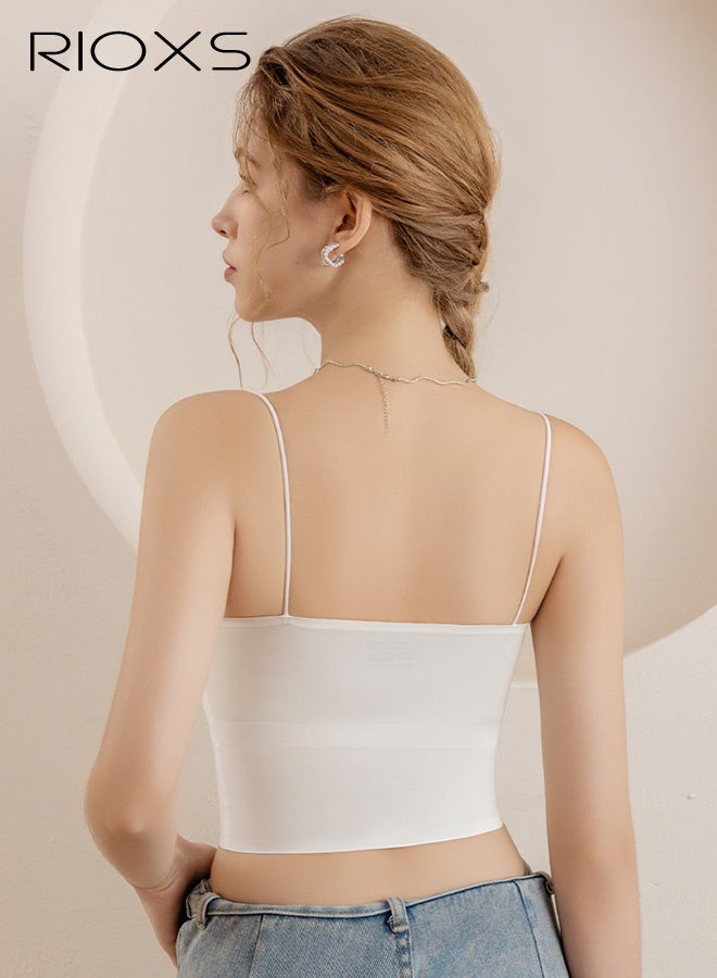RIOXS Women's Built-in Bra Tank Top, Seamless Stretch Wire-Free Bra Vest, Everyday Wrinkle-Free Shaping Undershirt for Ladies, Breathable and Modest Solid-Color Underwear, Suitable for All Seasons, Yoga, Fitness, Trainning, Travel and Casual Wear at Home, White - Image 3